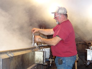 The syrup is monitored with a hydometer to determine when it is ready for bottling