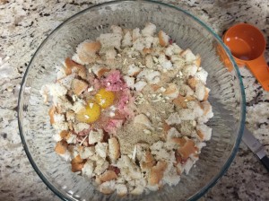 Add bread crumbs, eggs & seasonings