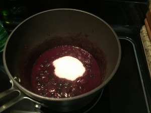 Add sugar when the blueberries have split and the juice is released