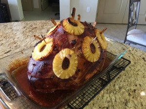 Ready to remove pineapple slices & cloves - then slice