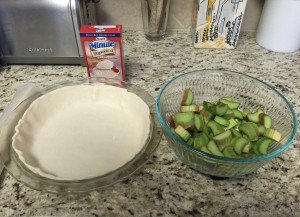 Bottom pie crust and sliced rhubarb ready!