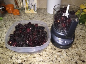 Crush boysenberries for jam, jelly or juice with a food processor