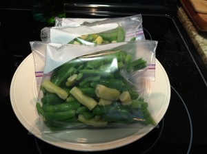 Packaged beans ready to be labeled and placed in the freezer