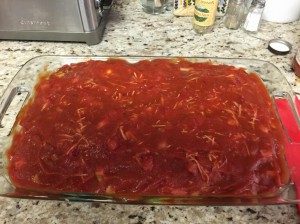 Top layer of pasta sauce
