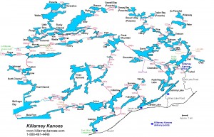 Killarney Provincial Park map with portage distances